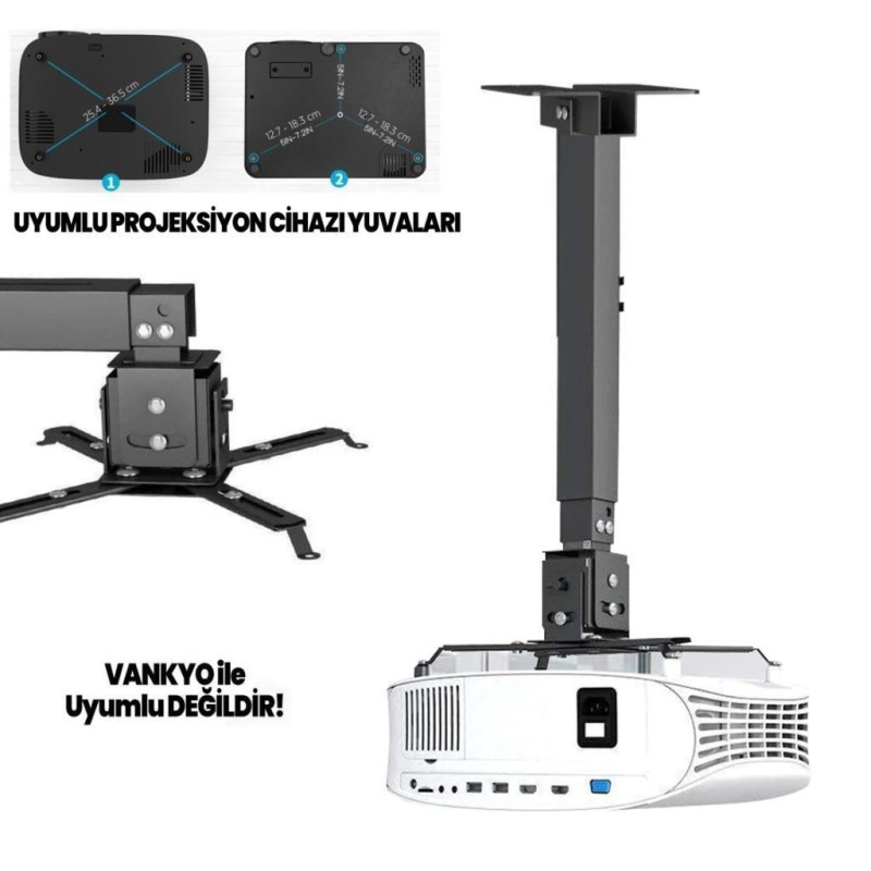 Universal 43-65CM Projeksiyon Cihazı Tavan Askı Aparatı Tavan Bağlantı Aparatı Duvar Bağlantı Aparatı Siyah (VANKYO İLE UYUMLU DEĞİLDİR)