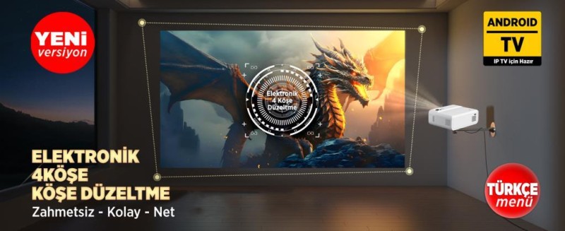 Vankyo Sunspark 500W Android TV 1080P Destekli Projeksiyon Cihazı 5G Wi-Fi + 5.1 Bluetooth - LCD LED - 240 Inç Yansıtma-Dahili Hoparlör-PS5/XBOX/HDMI/USB/VGA/AV