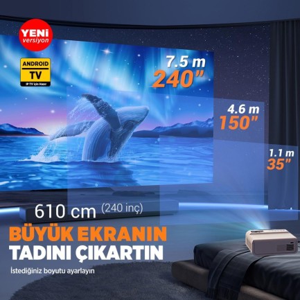Vankyo Sunspark 500W Android TV 1080P Destekli Projeksiyon Cihazı 5G Wi-Fi + 5.1 Bluetooth - LCD LED - 240 Inç Yansıtma-Dahili Hoparlör-PS5/XBOX/HDMI/USB/VGA/AV - Thumbnail