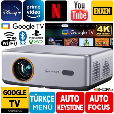 VANKYO - Vankyo Performance V700G Android Google TV HDR10+ 4K Destekli Projeksiyon Cihazı +Auto Focus+Auto Keystone+6G WiFi+5.2 Bluetooth+300İnç Yansıtma+Hifi Dolby Ses Sistemi+PS5/PS4/XBOX