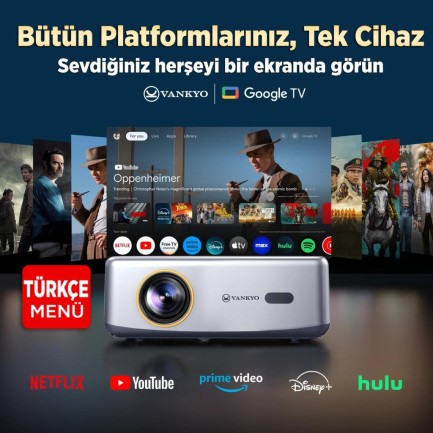 Vankyo Performance V700G Android Google TV HDR10+ 4K Destekli Projeksiyon Cihazı +Auto Focus+Auto Keystone+6G WiFi+5.2 Bluetooth+300İnç Yansıtma+Hifi Dolby Ses Sistemi+PS5/PS4/XBOX - Thumbnail