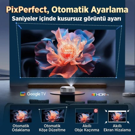 Vankyo Performance V700G Android Google TV HDR10+ 4K Destekli Projeksiyon Cihazı +Auto Focus+Auto Keystone+6G WiFi+5.2 Bluetooth+300İnç Yansıtma+Hifi Dolby Ses Sistemi+PS5/PS4/XBOX - Thumbnail