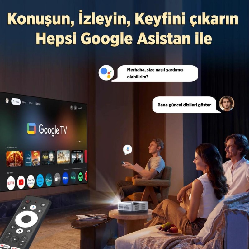 Vankyo Performance V700G Android Google TV HDR10+ 4K Destekli Projeksiyon Cihazı +Auto Focus+Auto Keystone+6G WiFi+5.2 Bluetooth+300İnç Yansıtma+Hifi Dolby Ses Sistemi+PS5/PS4/XBOX