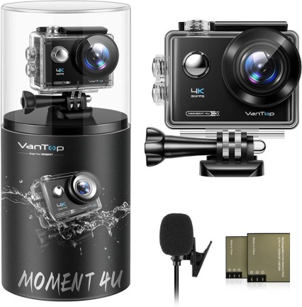 VANTOP - Vantop Moment 4U 4K Aksiyon Kamera 20MP Su Geçirmez + Çift Batarya + 170° Geniş Açı + EIS Görüntü Stabilizasyon + Uzaktan Kumanda + Dokunmatik Ekran