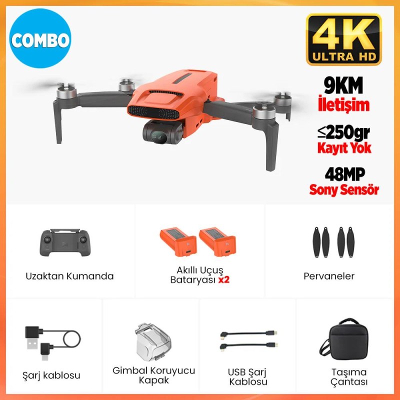 Xiaomi FIMI X8 Mini 3 Combo Kameralı Drone Seti Turuncu