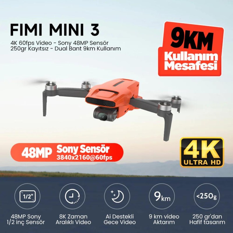 Xiaomi FIMI X8 Mini 3 Combo Kameralı Drone Seti Turuncu