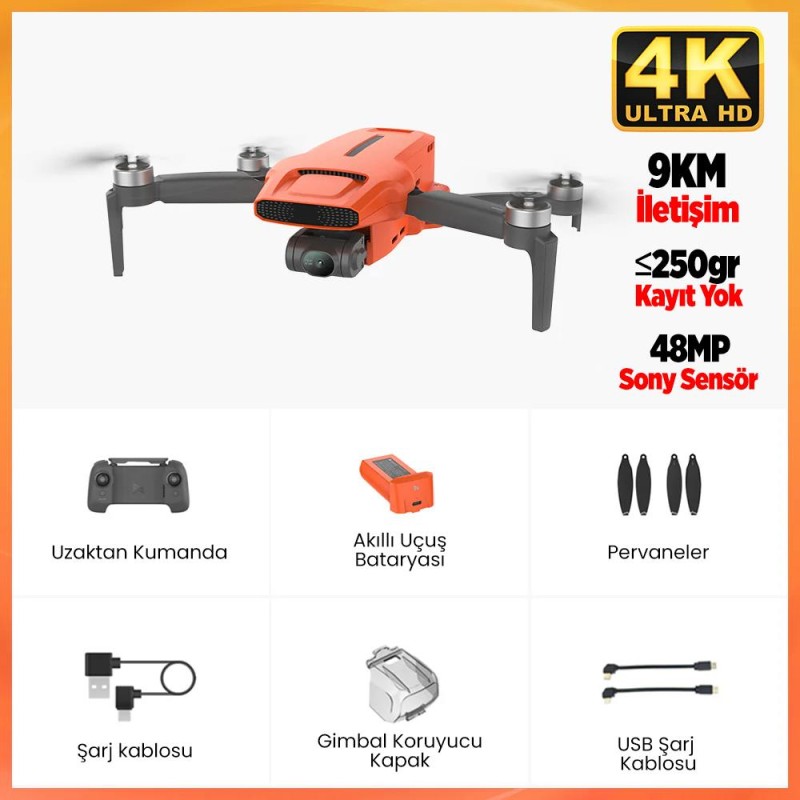 Xiaomi FIMI X8 Mini 3 Standard Kameralı Drone Seti Turuncu